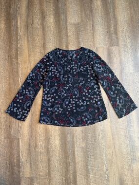 Sanctuary Women’s Black Red Blue White Paisley Long-Sleeve Blouse Size Medium